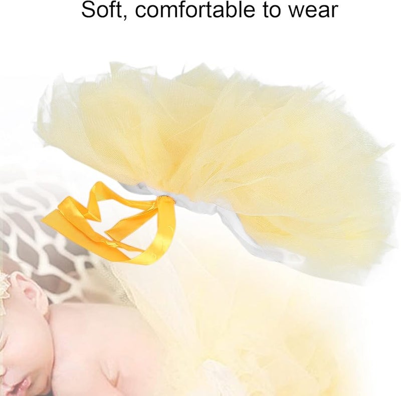Newborn Baby Girl Photography Outfit Set Light Yellow Soft Elastic Skirt Headdress 0 3 Months - Image 3